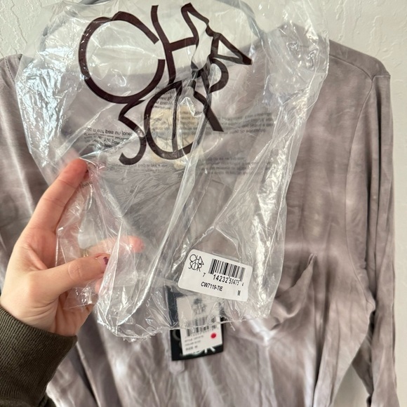 Chaser Shirtdress Tie Dye Belted Roll Tab Sleeves Purple Gray White V Neck M - Picture 5 of 5